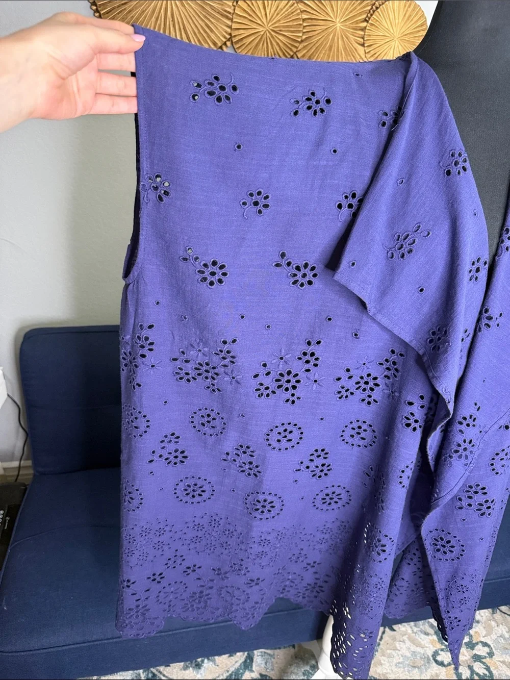 J. Crew Blue Purple 100% Organic Cotton Eyelet Open Front Coverup size M/L